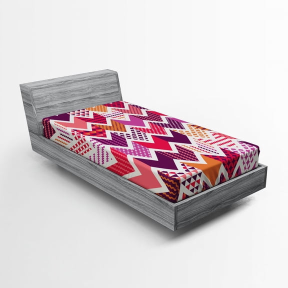 Ambesonne Colorful Fitted Sheet, Arrow Chevron Geometry, Twin Size, Multicolor