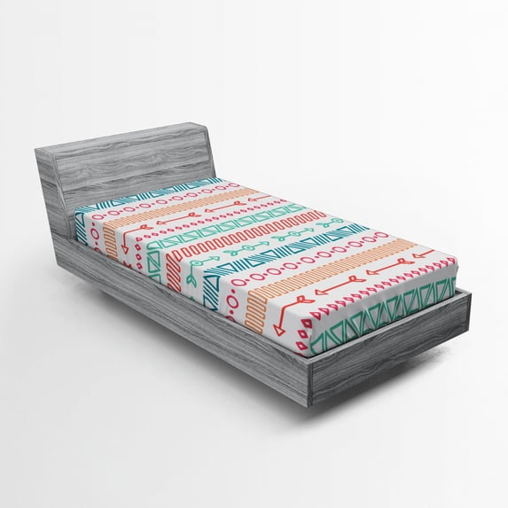 Ambesonne Colorful Fitted Sheet, Aztec Tribe Maya Arrow, Twin Size, Multicolor