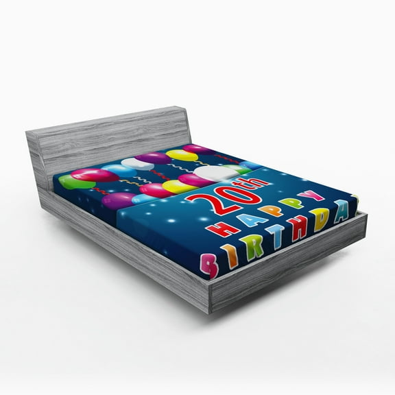 Ambesonne Colorful Fitted Sheet, Balloons on Blue Tone, Queen Size, Multicolor