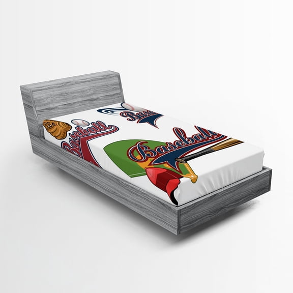 Ambesonne Colorful Fitted Sheet, Baseball Mitt Ball, Twin XL Size, Multicolor