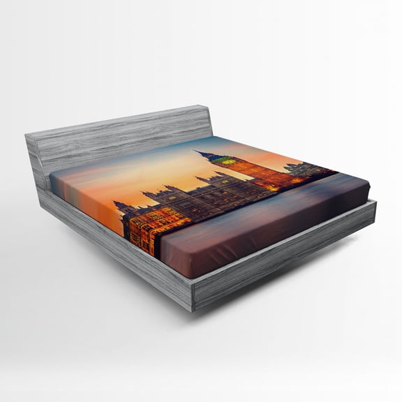 Ambesonne Colorful Fitted Sheet, Big Ben and Parliament, Queen Size, Multicolor