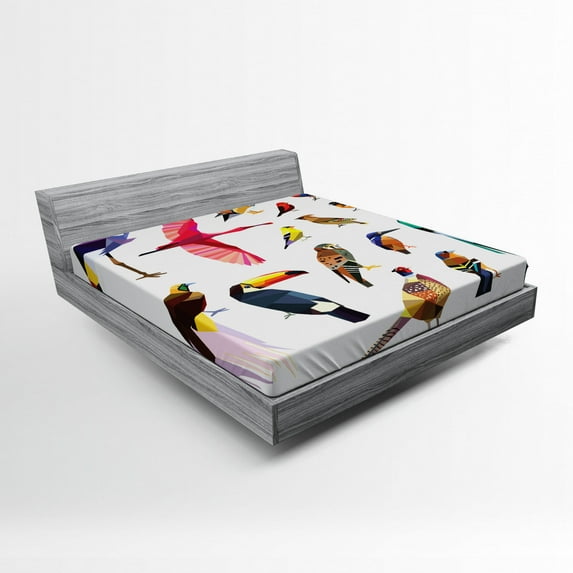 Ambesonne Colorful Fitted Sheet, Bird Set Poly Design, Full Size, Multicolor