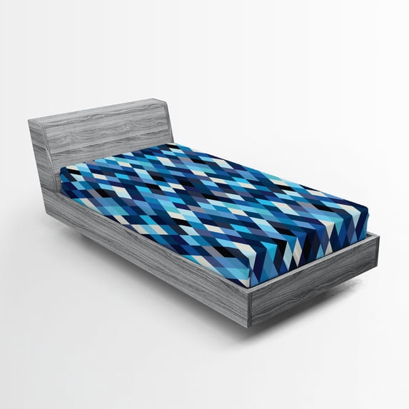 Ambesonne Colorful Fitted Sheet, Blue Toned Hexagons, Twin Size, Multicolor
