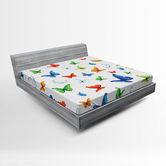 Ambesonne Colorful Fitted Sheet, Butterflies Animal, Full Size, Multicolor
