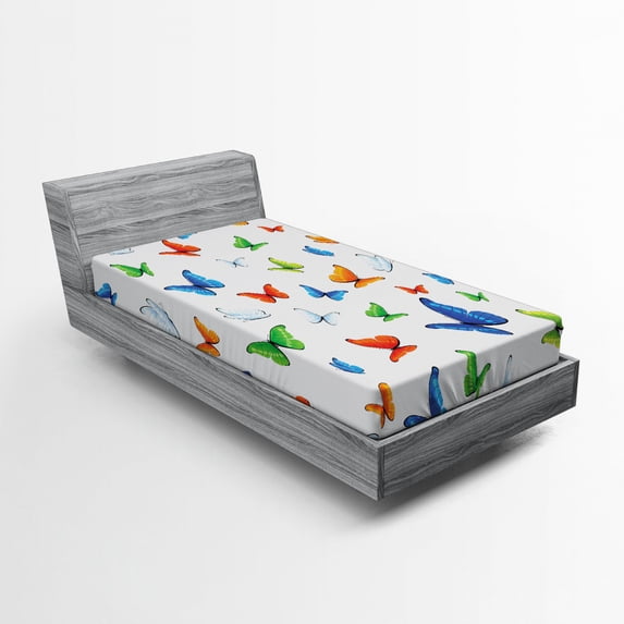 Ambesonne Colorful Fitted Sheet, Butterflies Animal, Twin XL Size, Multicolor