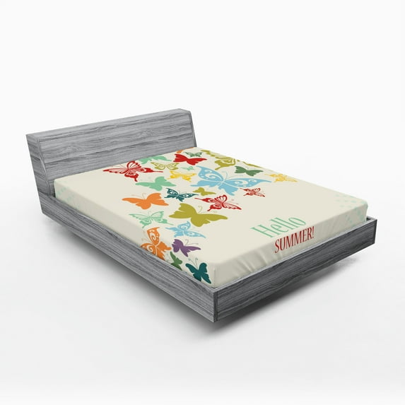 Ambesonne Colorful Fitted Sheet, Butterfly Dots Timber, Full Size, Multicolor