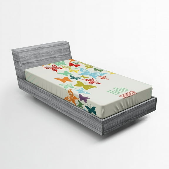 Ambesonne Colorful Fitted Sheet, Butterfly Dots Timber, Twin XL Size, Multicolor