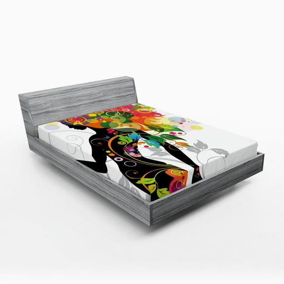 Ambesonne Colorful Fitted Sheet, Butterfly Leaf Spring, King Size, Multicolor