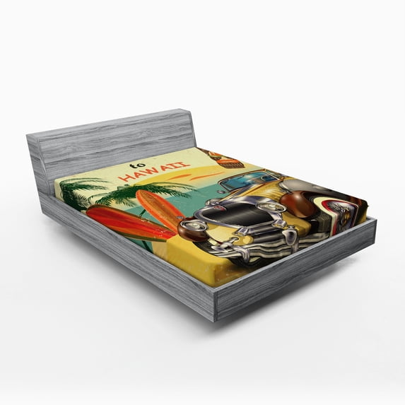 Ambesonne Colorful Fitted Sheet, Car Palms Tribal, Queen Size, Multicolor