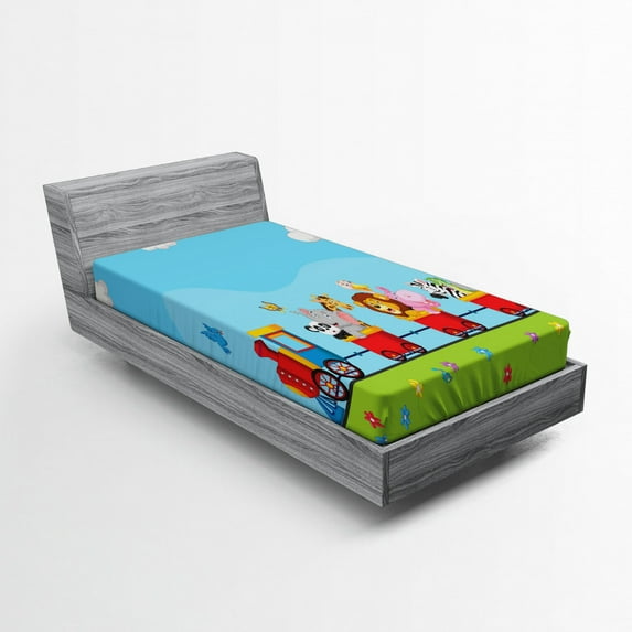 Ambesonne Colorful Fitted Sheet, Cartoon Animal Sun, Twin Size, Multicolor