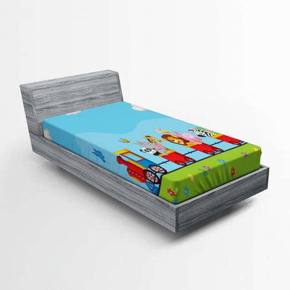 Ambesonne Colorful Fitted Sheet, Cartoon Animal Sun, Twin XL Size, Multicolor