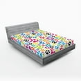 thumbnail image 1 of Ambesonne Colorful Fitted Sheet, Cartoon Dog Paw Traces, Queen Size, Purple Blue Green, 1 of 3