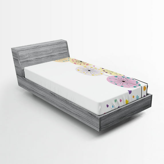 Ambesonne Colorful Fitted Sheet, Cartoon Pastel Look Hearts, Twin XL Size, White Multicolor