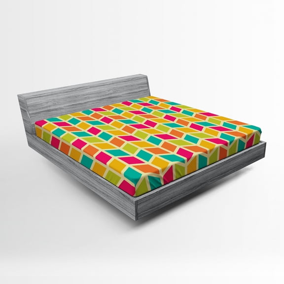 Ambesonne Colorful Fitted Sheet, Chevron Hipster Style, Full Size, Multicolor