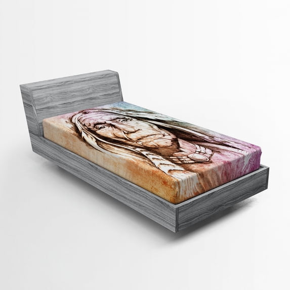 Ambesonne Colorful Fitted Sheet, Chief Portrait, Twin XL Size, Multicolor