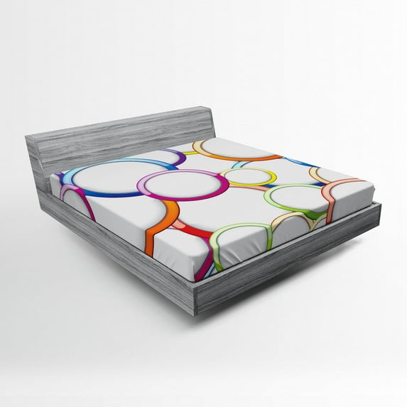 Ambesonne Colorful Fitted Sheet, Circles Rounds Pattern, Full Size, Multicolor