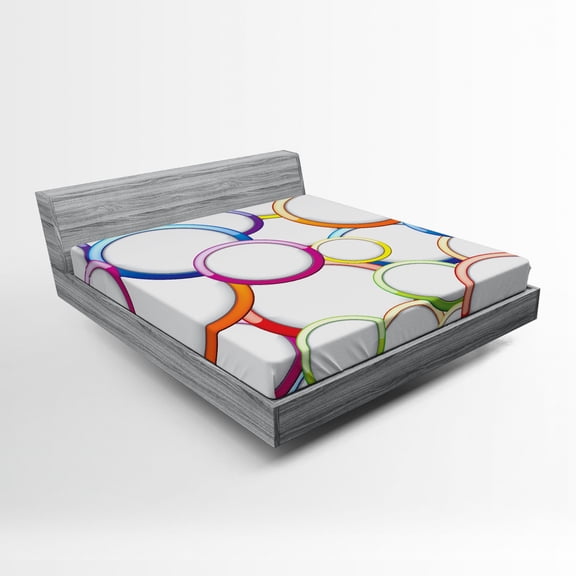 Ambesonne Colorful Fitted Sheet, Circles Rounds Pattern, Queen Size, Multicolor
