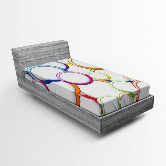 Ambesonne Colorful Fitted Sheet, Circles Rounds Pattern, Twin Size, Multicolor