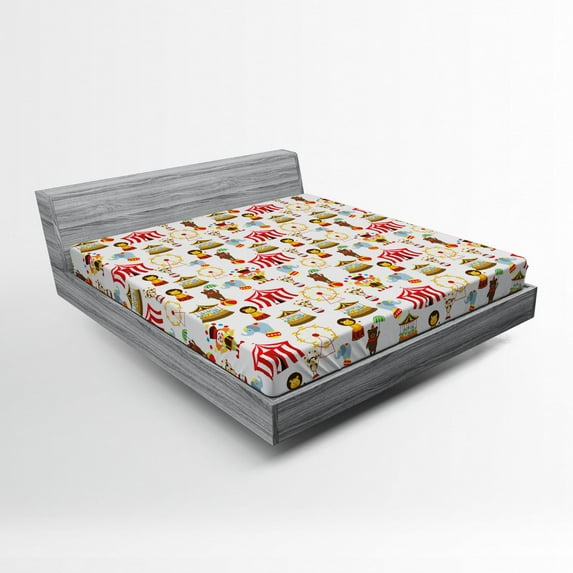 Ambesonne Colorful Fitted Sheet, Circus Bear, Full Size, Multicolor