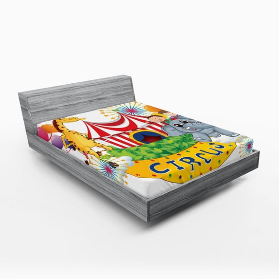 Ambesonne Colorful Fitted Sheet, Circus Show with, Full Size, Multicolor