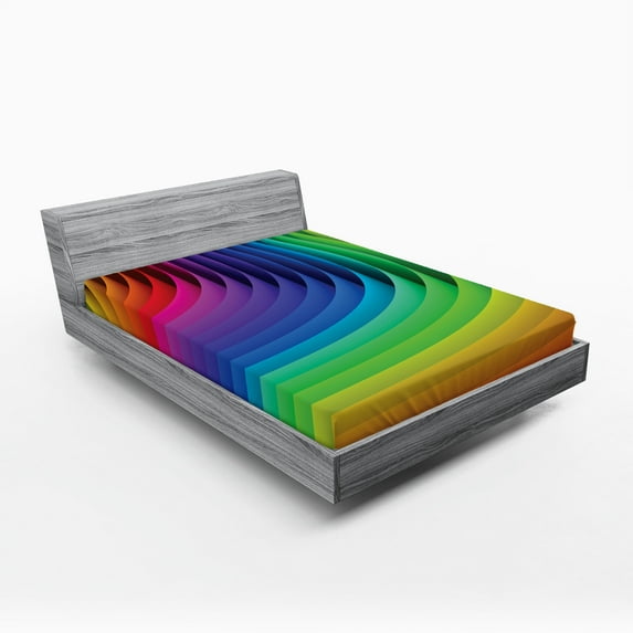 Ambesonne Colorful Fitted Sheet, Color Wave Curls Art, Queen Size, Multicolor