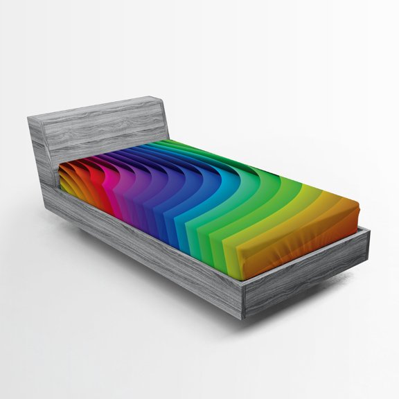 Ambesonne Colorful Fitted Sheet, Color Wave Curls Art, Twin Size, Multicolor