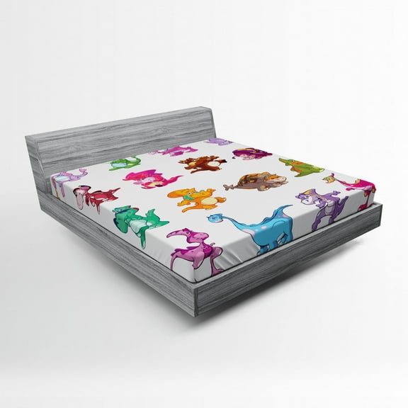Ambesonne Colorful Fitted Sheet, Dinosaurs Extinction, Full Size, Multicolor