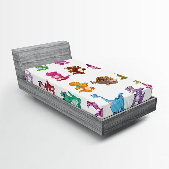 Ambesonne Colorful Fitted Sheet, Dinosaurs Extinction, Twin XL Size, Multicolor