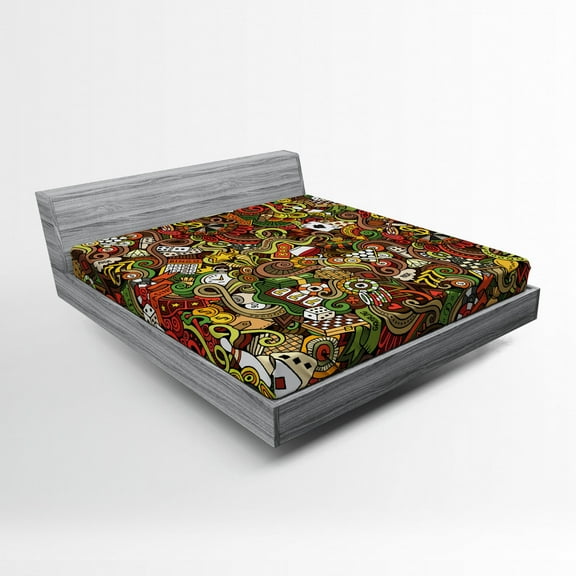 Ambesonne Colorful Fitted Sheet, Doodle Style Art Bingo, Full Size, Multicolor