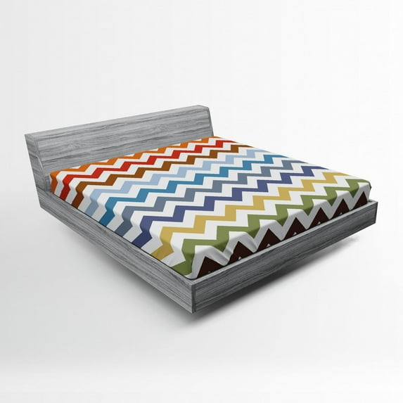Ambesonne Colorful Fitted Sheet, Easter Chevron Zigzag, Full Size, Multicolor