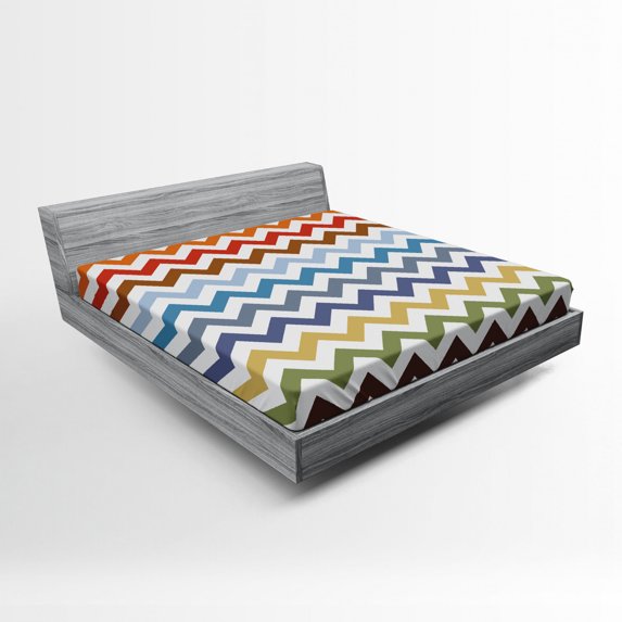 Ambesonne Colorful Fitted Sheet, Easter Chevron Zigzag, Queen Size, Multicolor