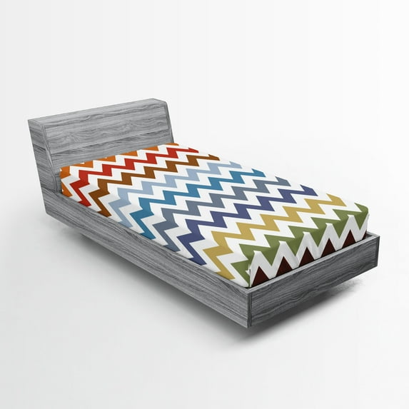 Ambesonne Colorful Fitted Sheet, Easter Chevron Zigzag, Twin Size, Multicolor