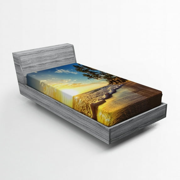 Ambesonne Colorful Fitted Sheet, Exotic Beach Sunset, Twin Size, Multicolor