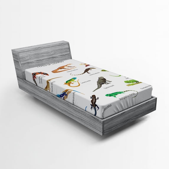 Ambesonne Colorful Fitted Sheet, Exotic Lizard Reptiles, Twin Size, Multicolor