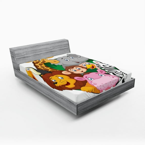 Ambesonne Colorful Fitted Sheet, Exotic Savannah Animals, Queen Size, Multicolor