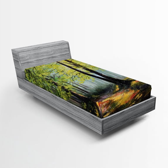 Ambesonne Colorful Fitted Sheet, Fall Forest Landscape, Twin XL Size, Multicolor
