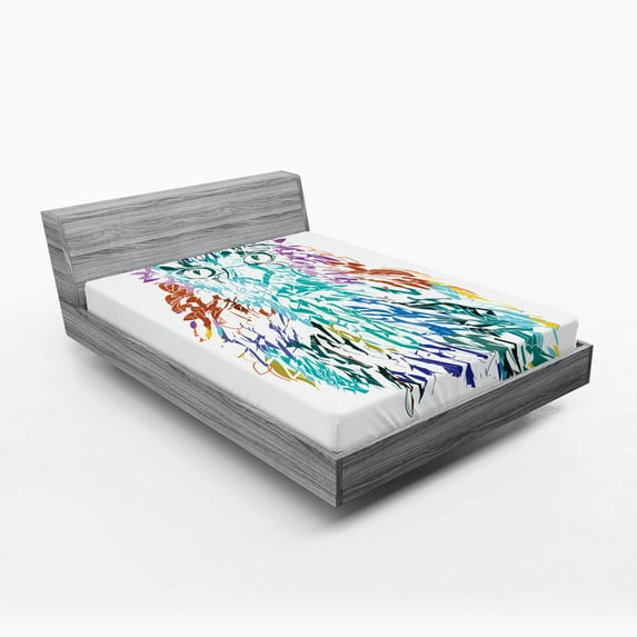 Ambesonne Colorful Fitted Sheet, Feathers Eyes Vision, Queen Size, Multicolor