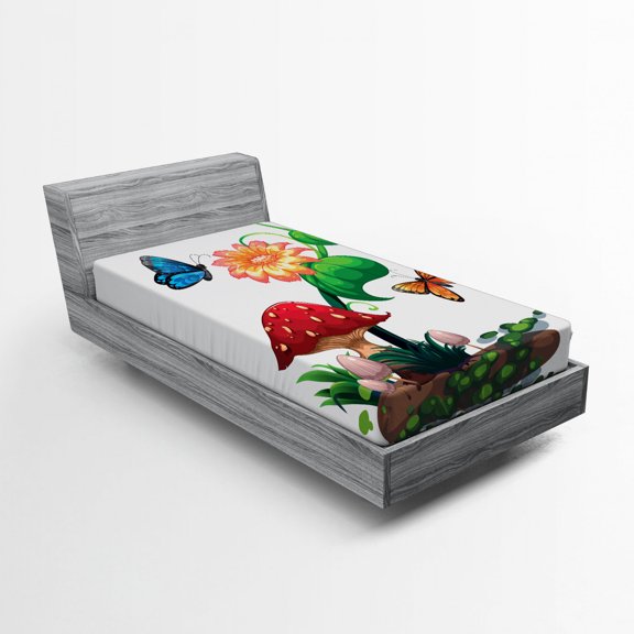 Ambesonne Colorful Fitted Sheet, Flowering Plant Butterfly, Twin Size, Multicolor