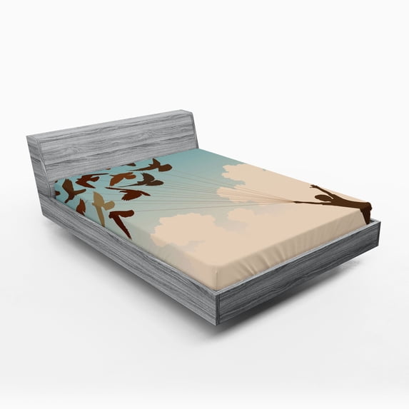 Ambesonne Colorful Fitted Sheet, Flying Pigeons Birds, Full Size, Multicolor