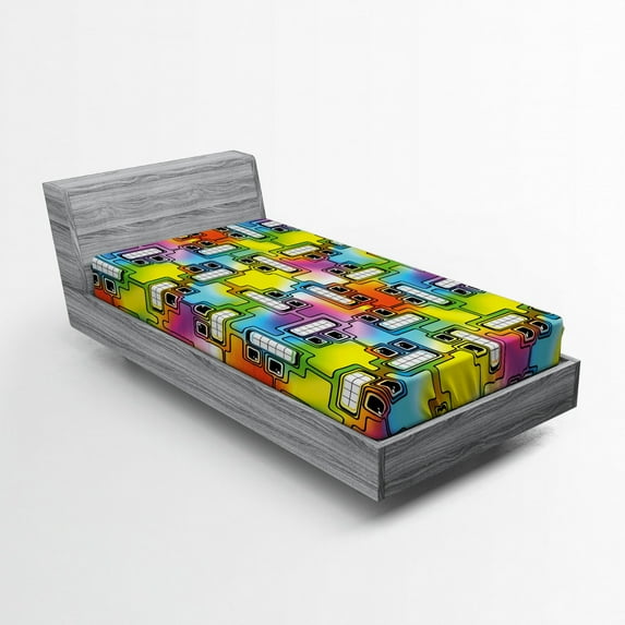 Ambesonne Colorful Fitted Sheet, Fun Characters Pattern, Twin XL Size, Multicolor