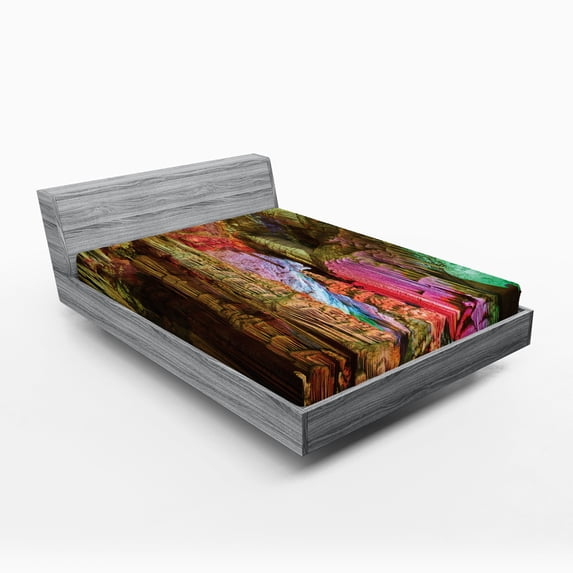 Ambesonne Colorful Fitted Sheet, Geologic Cistern Rain, Full Size, Multicolor