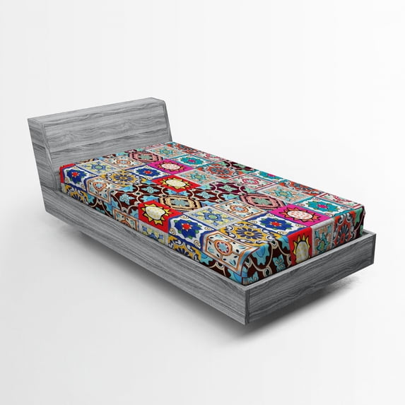 Ambesonne Colorful Fitted Sheet, Geometric Mosaic Tiles, Twin XL Size, Multicolor