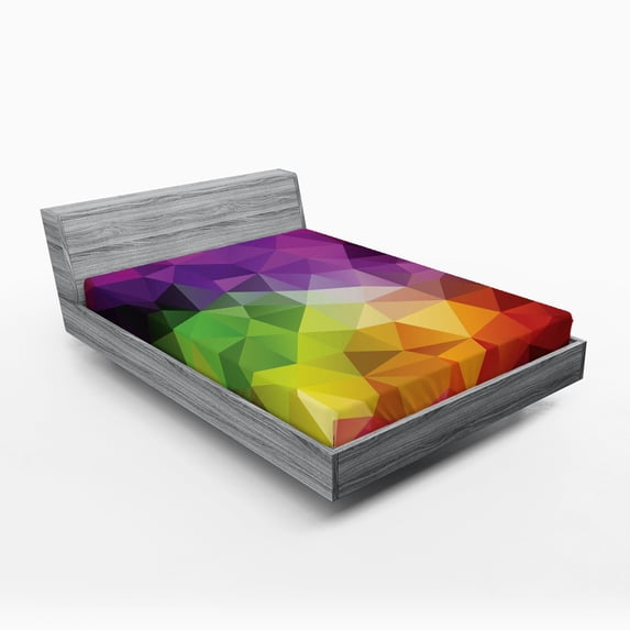 Ambesonne Colorful Fitted Sheet, Geometry Shape Polygon, Queen Size, Multicolor