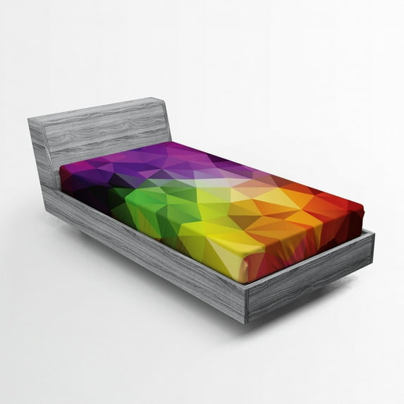 Ambesonne Colorful Fitted Sheet, Geometry Shape Polygon, Twin Size, Multicolor