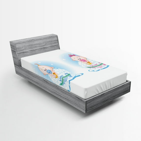 Ambesonne Colorful Fitted Sheet, Girl Boy Bath, Twin XL Size, Multicolor
