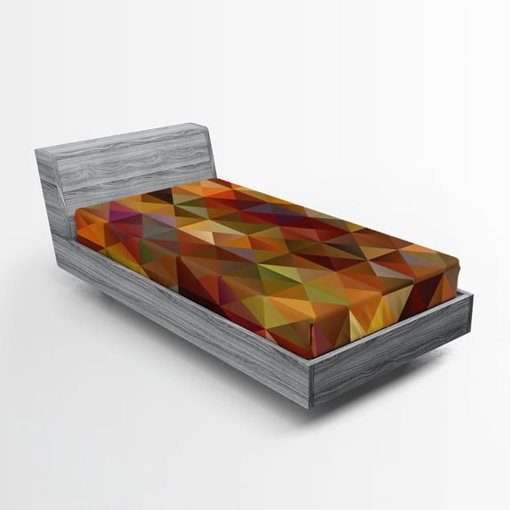 Ambesonne Colorful Fitted Sheet, Grid Mosaic Geometric, Twin Size, Brown and Marigold