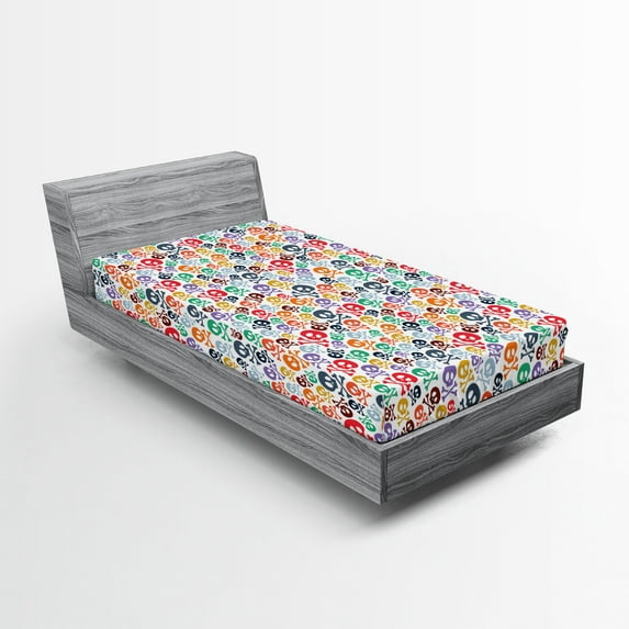 Ambesonne Colorful Fitted Sheet, Halloween Theme Skull, Twin Size, Multicolor