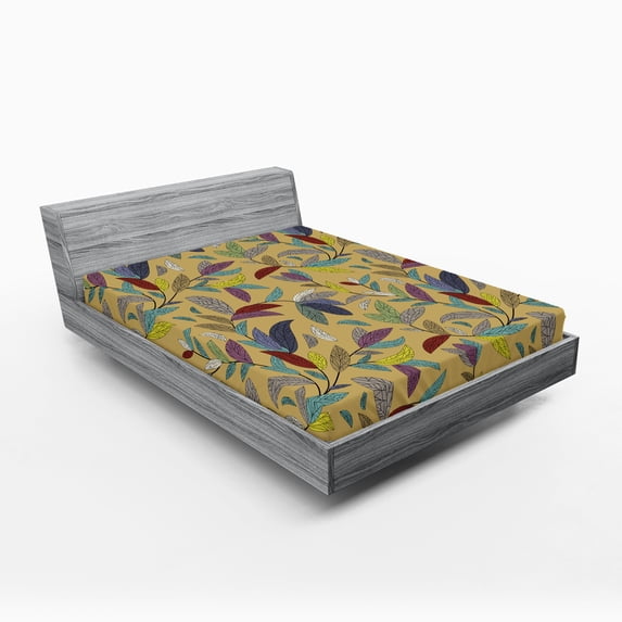 Ambesonne Colorful Fitted Sheet, Hand Drawn Leaf Swirls, Full Size, Multicolor