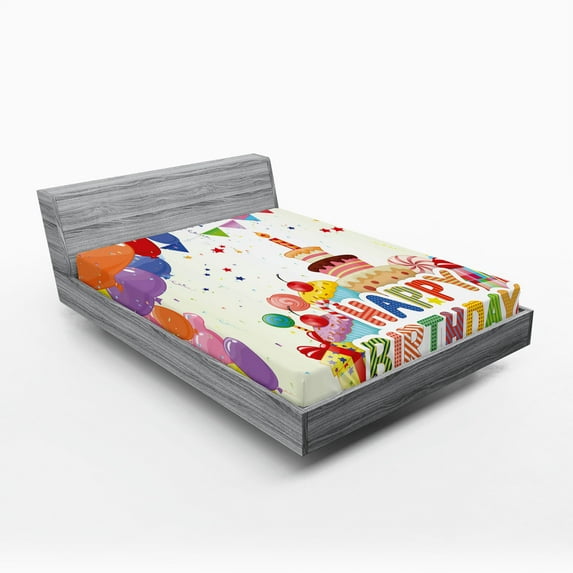 Ambesonne Colorful Fitted Sheet, Hearts Funny Cupcakes, Full Size, Multicolor