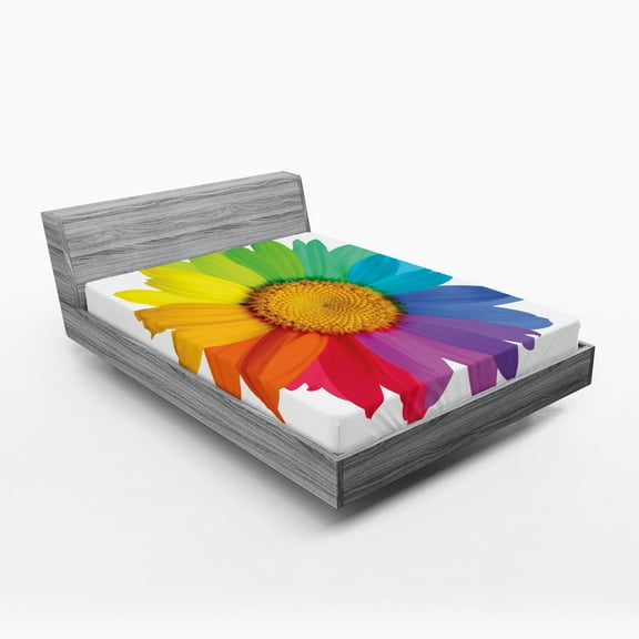 Ambesonne Colorful Fitted Sheet, Hippie Daisy Spring, California King, Multicolor
